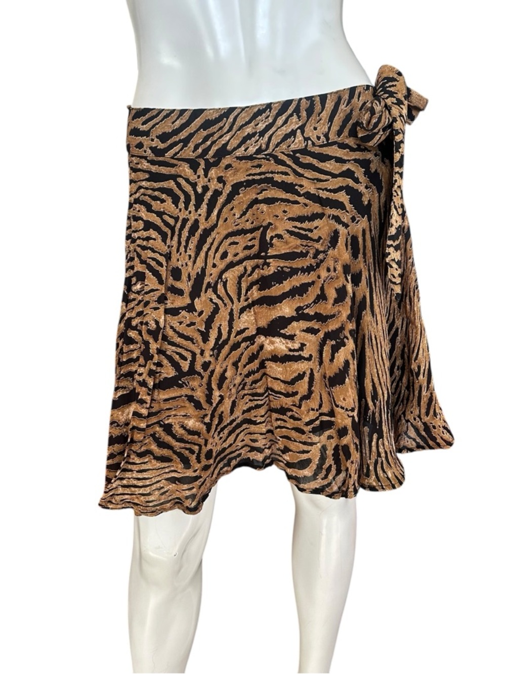Ganni Georgette Brown & Black Animal Tiger Print Tie Front Mini Skirt EU 42 US L - Picture 2 of 9